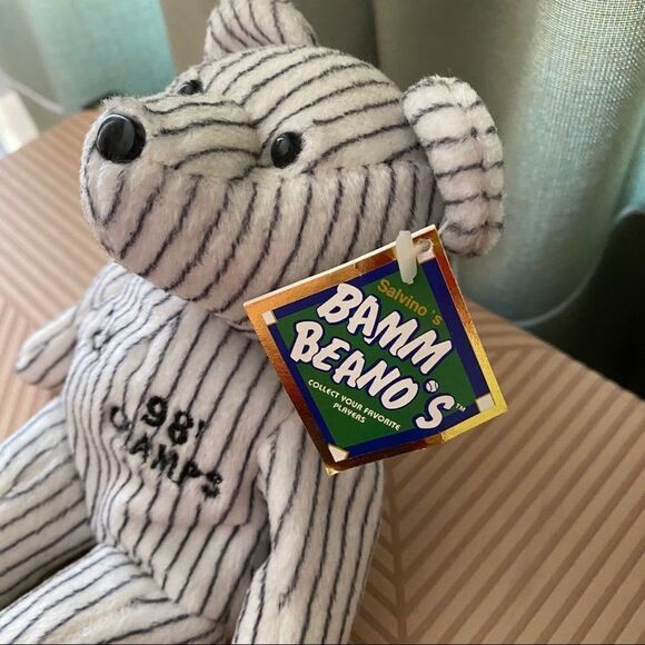 Bamm Beano's Stuffed Bears 24 Martinez & 33 Wells with Tags 1998 Striped White - Picture 7 of 13